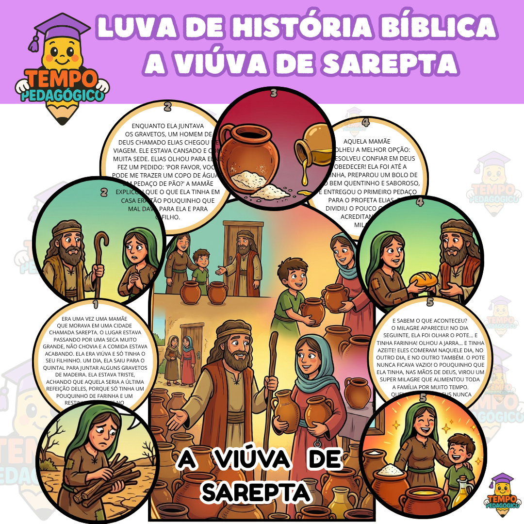 Luva Pedagógica Bíblica: A Viúva de Sarepta (Pronto para Imprimir)