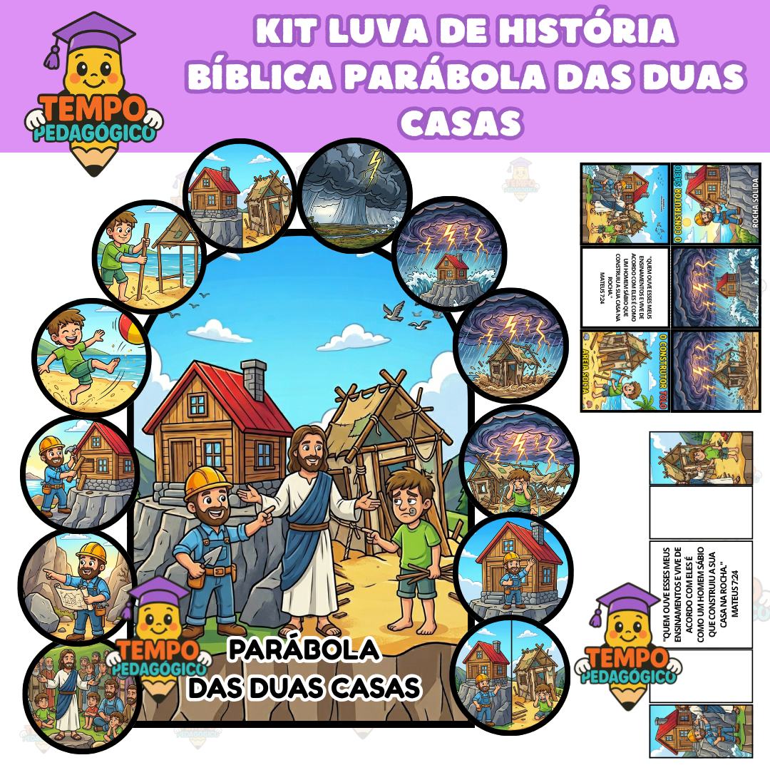 KIT LUVA DE HISTORIA BÍBLICA - A Parábola da Casa na Rocha e na Areia