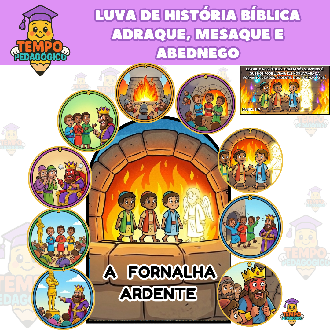 LUVA DE HISTORIA BÍBLICA - A Fornalha Ardente de Sadraque, Mesaque e Abednego / Daniel 3
