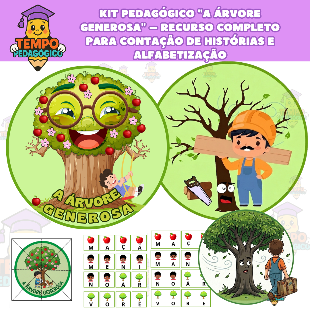 Kit Pedagógico Plaquinhas "A Árvore Generosa" – Recurso Completo para Contação de Histórias e Alfabetização