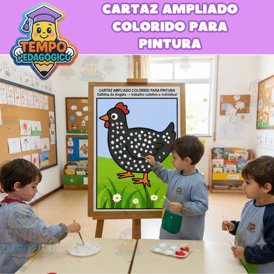 CARTAZ AMPLIADO COLORIDO PARA PINTURA  "Galinha da Angola"