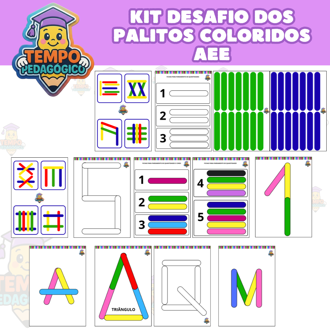 Kit Desafio dos Palitos Coloridos - Educação Infantil e Atendimento Educacional Especializado(AEE)