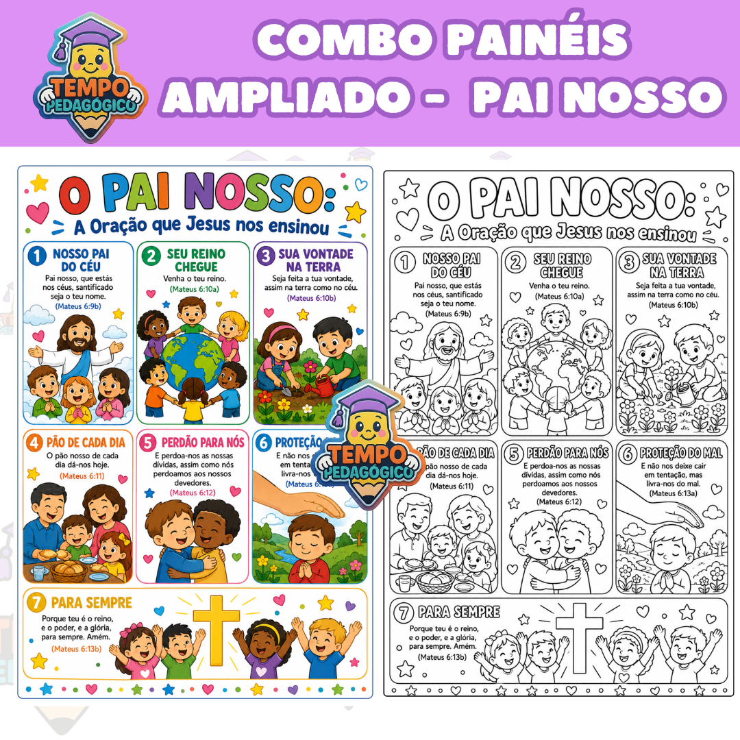 COMBO - PAINEL AMPLIADO E A4 COLORIDO E PARA COLORIR - PAI NOSSO