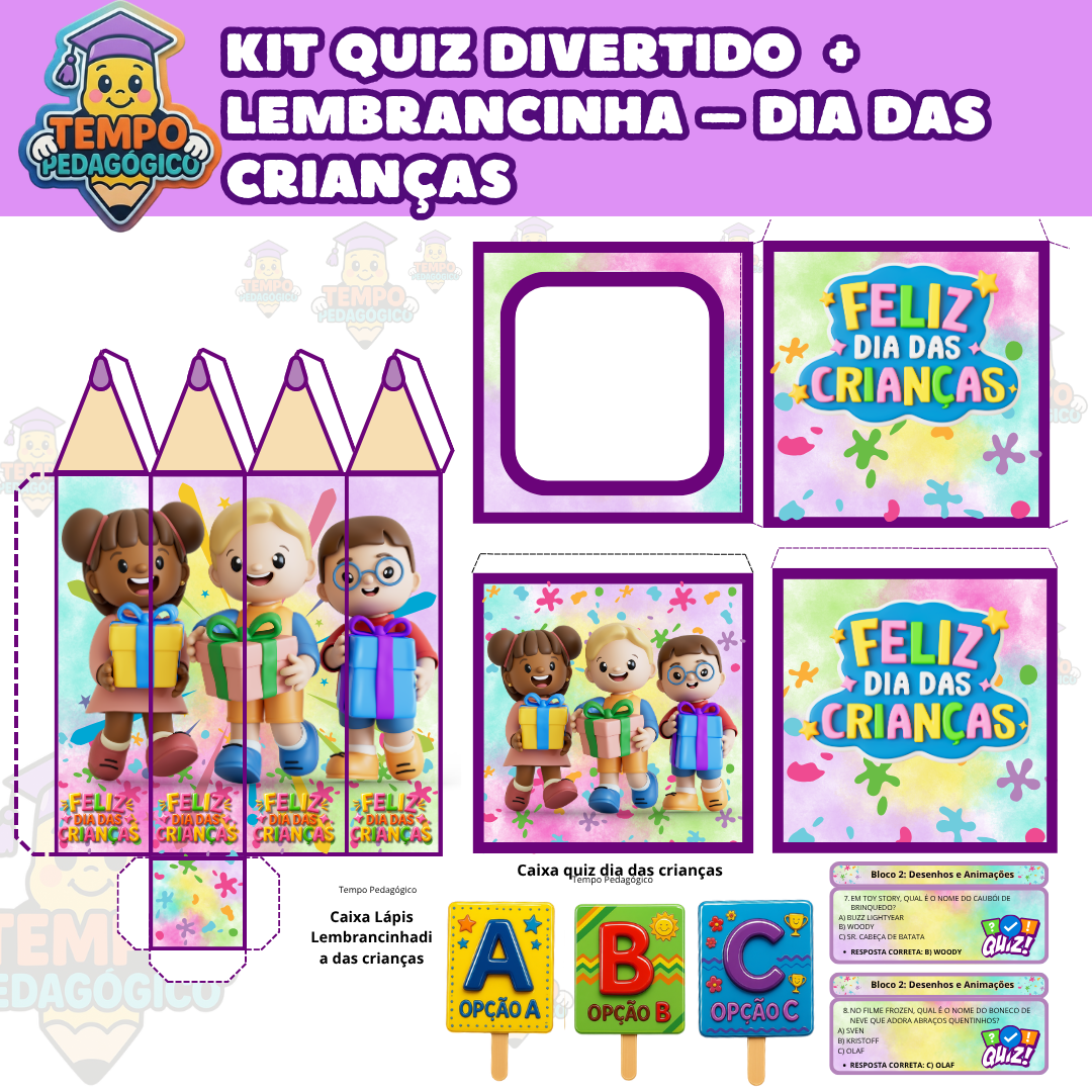 KIT QUIZ DIVERTIDO + CAIXA LEMBRANCINHA – DIA DAS CRIANÇAS